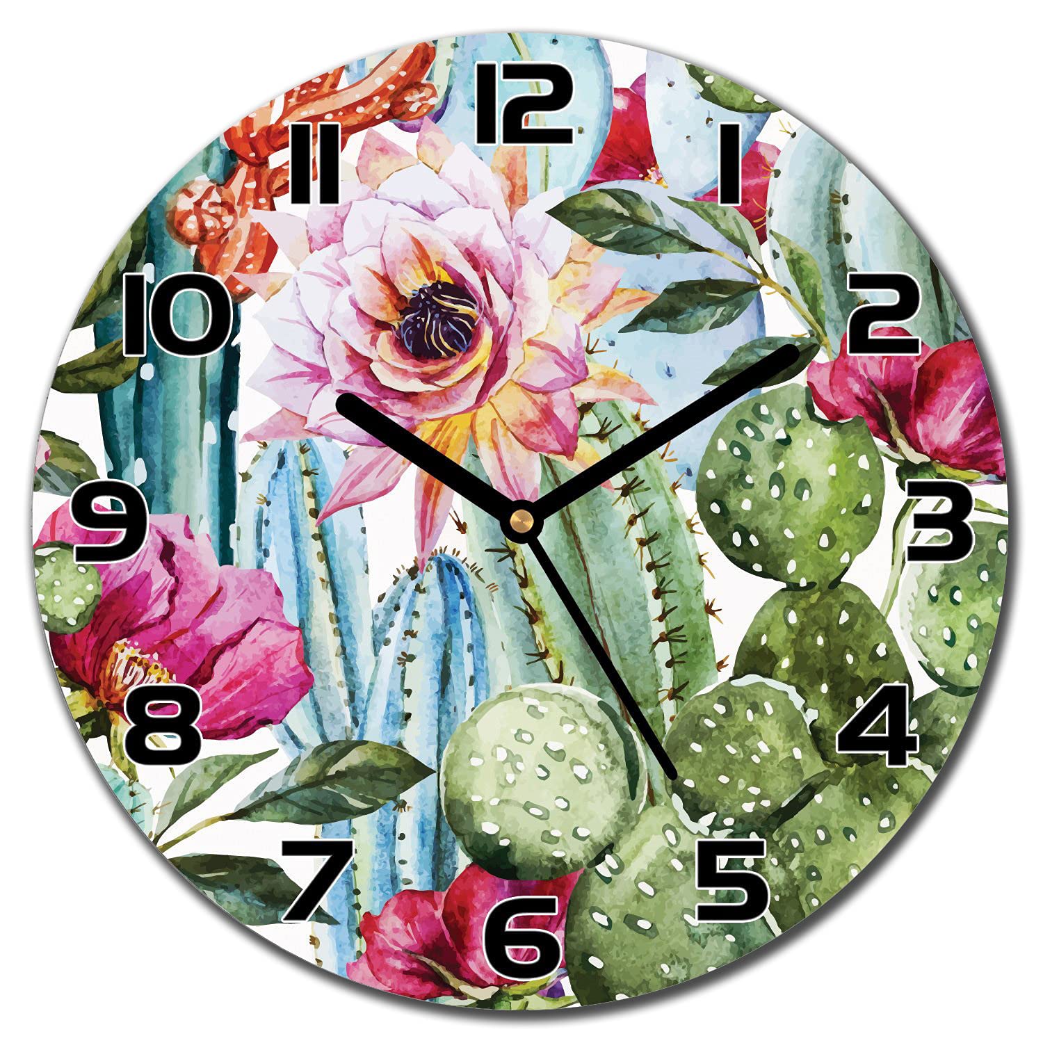Horloge murale cuisine en verre de 30 cm avec impression moderne florale