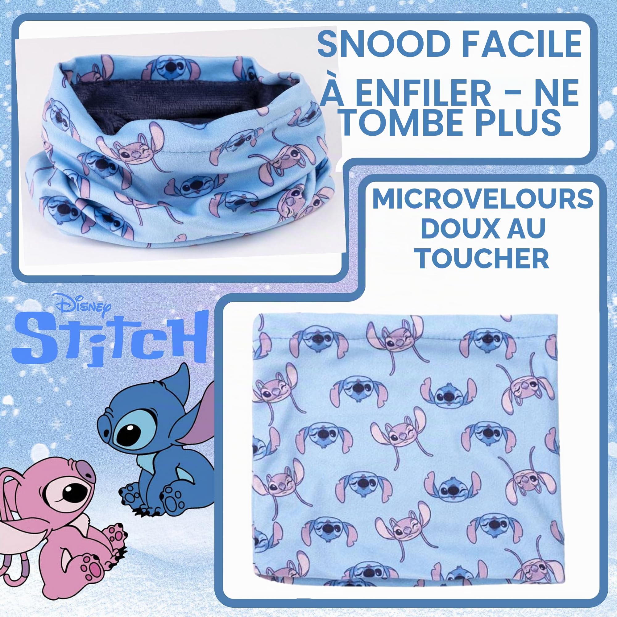 Disney Stitch & Angel Ensemble bonnet à pompon + écharpe + gants pour fille