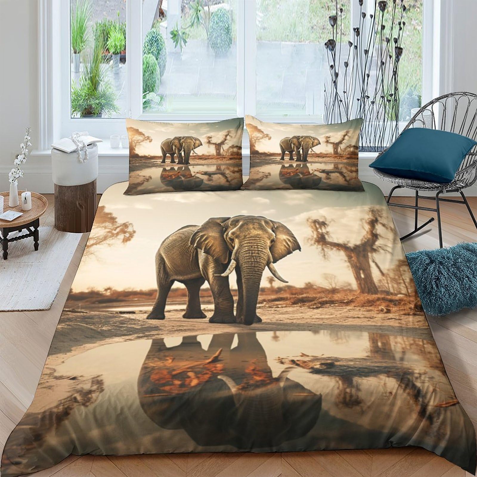Ctjqhvkz Style-10 3D Printed Elephant Reflection Fitted Sheet Microfiber Soft Bed Cover For Bedroom Decor Guest Room Protection Single（135X200cm）