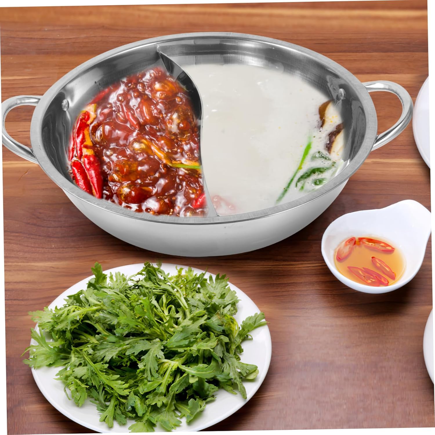 Alipis Stainless Steel Double-flavor Hot Pot Divided Hot Pot for Cooking Stainless Steel Smooth Interior for Gatherings and Family Meals
