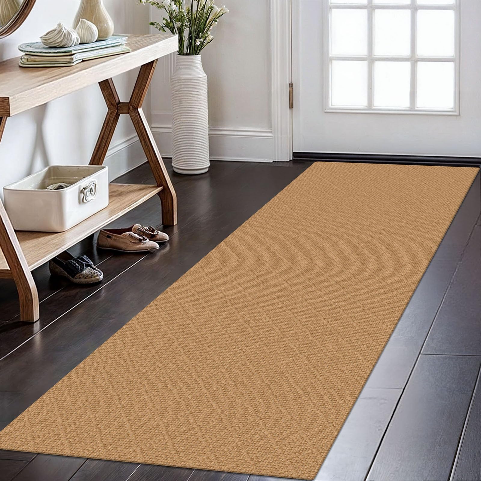 KOZYFLY Washable Runner for Hallway, Kitchen, Hallway, Kitchen, Entrance, Indoor Runner with Rubber Backing, Floor Rug for Hallway, Kitchen, Entrance, Bedroom, Warm Light Brown โ image 1