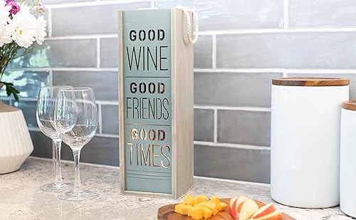 Miniatura 6 de Demdaco Good Wine Good Friends Good Times Sage Green LED 14 x 4.5 Madera de pino Botella de vino Accesorio Linterna