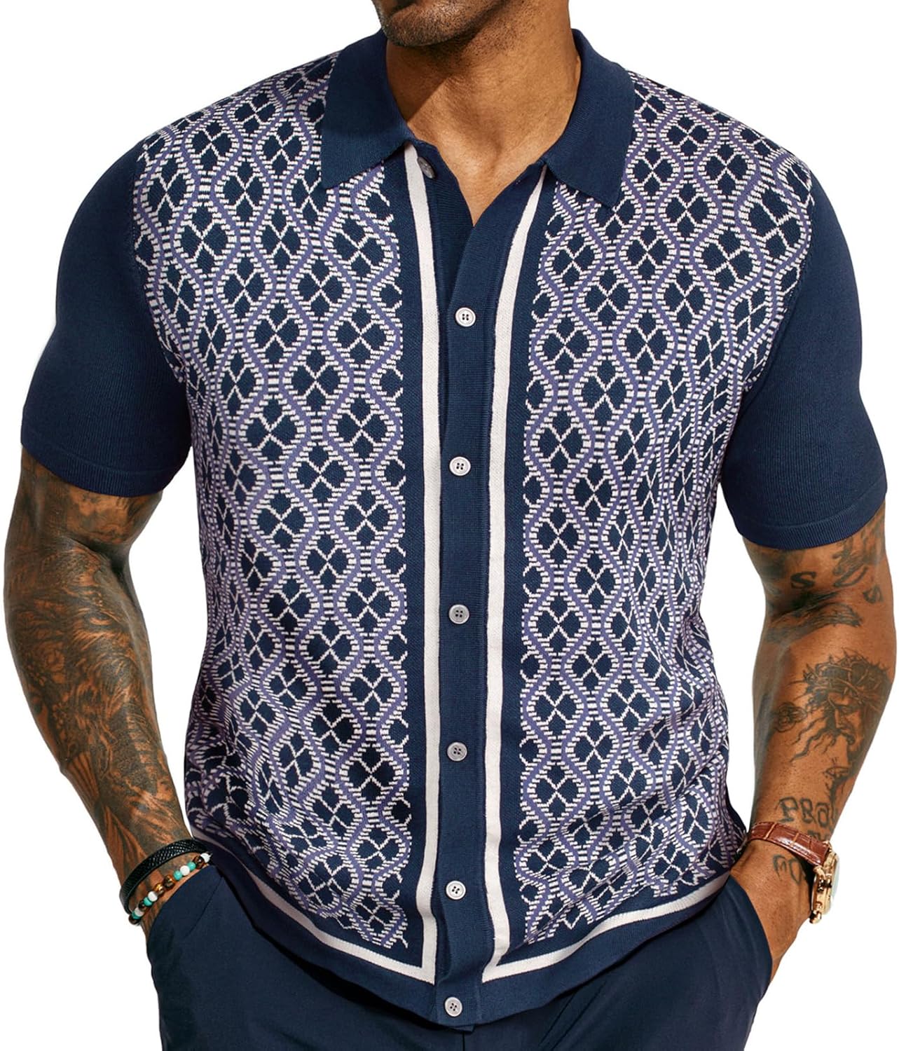 PJ PAUL JONES Men's Polo Shirts 70s Vintage Shirts Contrast Knitted Polo Shirts