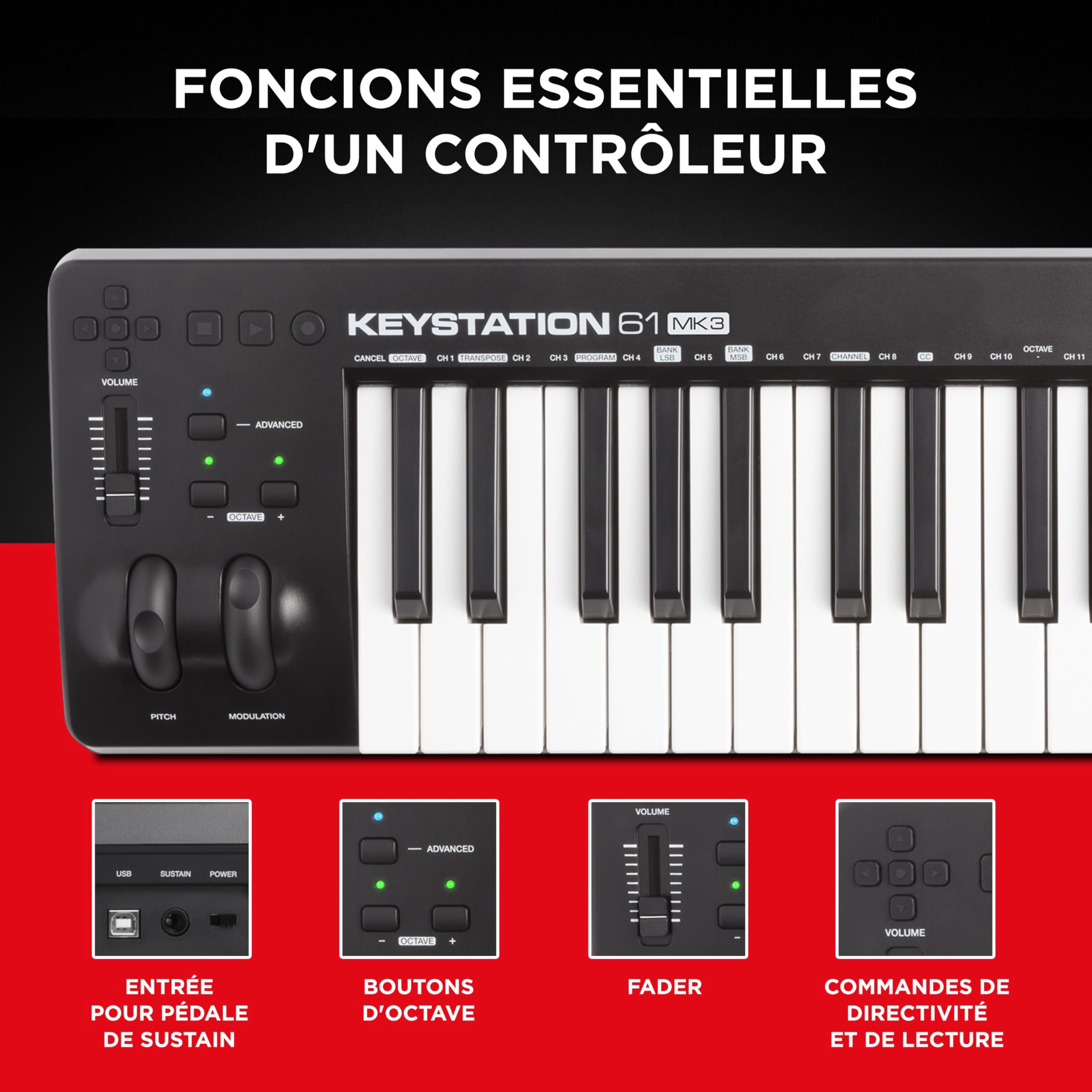 M-AUDIO Keystation 61MK3 - USB MIDI Keyboard, 61 Semi-Weighted