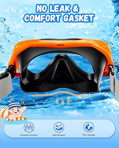 Miniatura 3 de Gafas de natación para niños con correa de tela para niños de 3 a 15 años, a prueba de fugas, cubierta de nariz de 180, visión clara