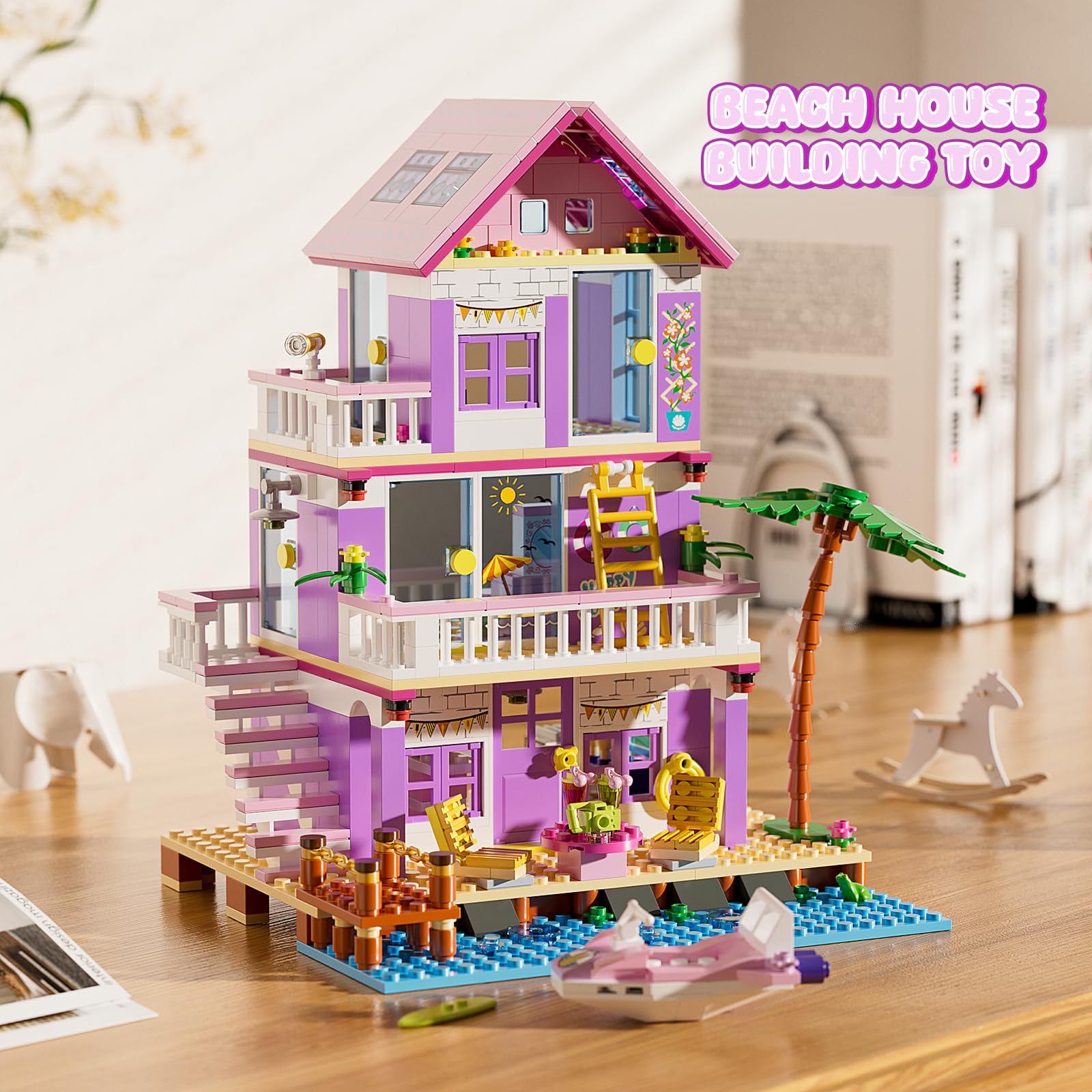 Beach House Building Sets, Seaside Villa House Building Toys Compatible with Lego Friends Sets for Girls Age 8-12, Creative Holiday Cottage Building Kit, Gift for Christmas, Valentine's Day, Party