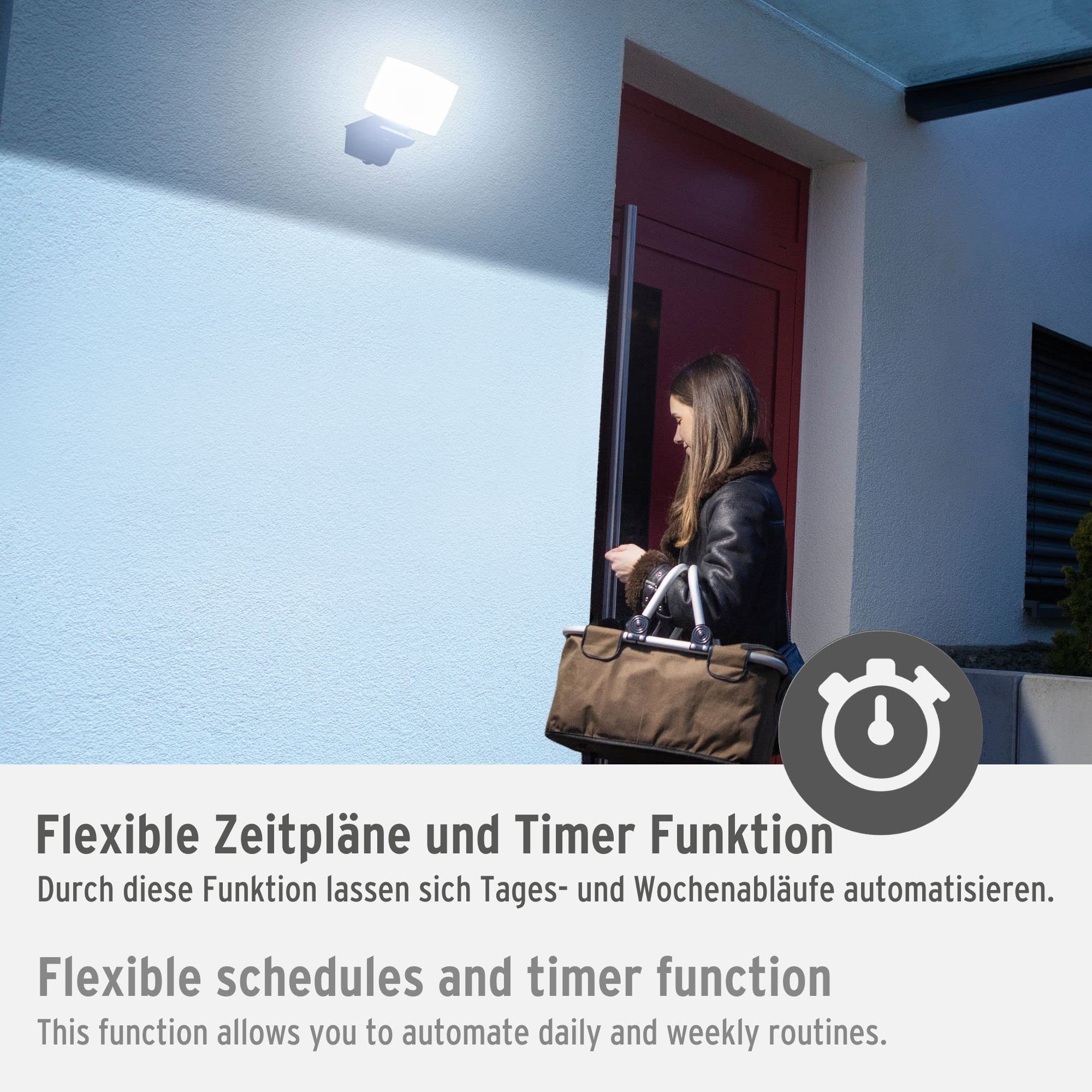 Brennenstuhl Connect WiFi LED Strahler WF 2050 (20W, 2400lm, IP54, diverse Lichtfunktionen über App einstellbar, Außenstrahler zur Wandmontage)