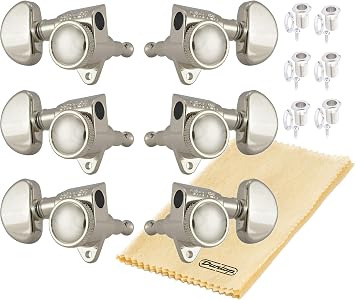 Grover 502N ROTO-GRIP Locking Rotomatics Guitar Tuners, Tuning Machines Set 3+3 181 Nickel Tuning Keys with Tonebird Dunlop Polish Cloth Bundle Tuner Heads with Kidney Button