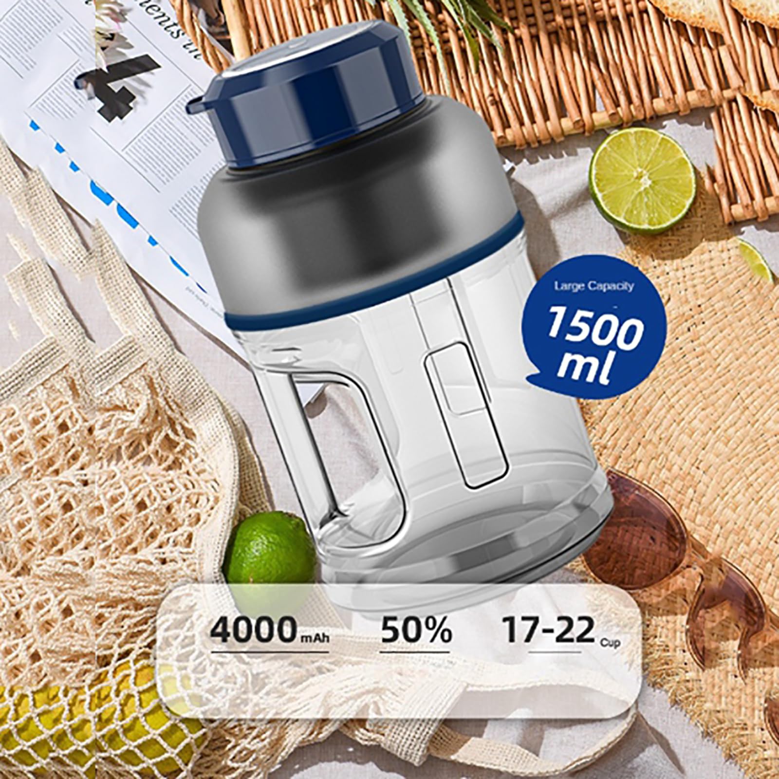 Przenośny Kubek Na Sokowirówkę, Osobisty Blender Do Soków O Pojemności 1500 Ml Ze Słomką I 8 Ostrzami Z 304 Ostrzami Ze Stali Nierdzewnej, Akumulatory 18000 Obr./min I 2000 MAh*2, Do Na Imprezie
