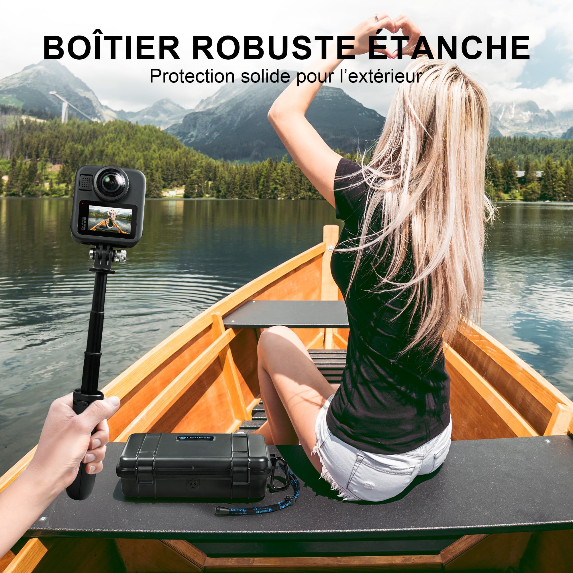 LEKUFEE Boîtier Rigide Étanche de Voyage pour GoPro Max 2, Caméra d’Action, Batterie, Chargeur Double Batterie et Accessoires (Sac & Boîtier Uniquement)