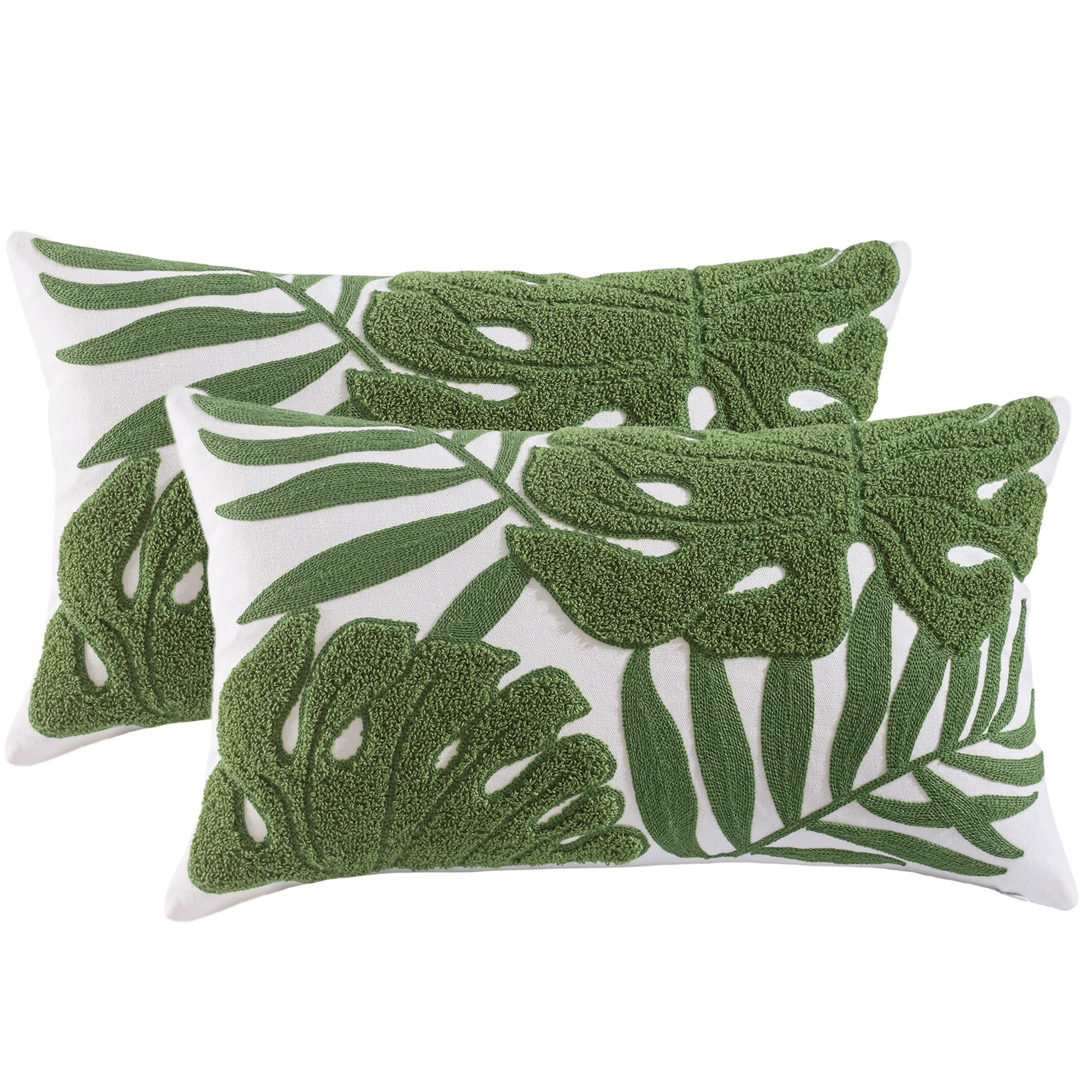 Housse de coussin brodée Monstera Tosleo lot de 2 pour décoration de salon bohème