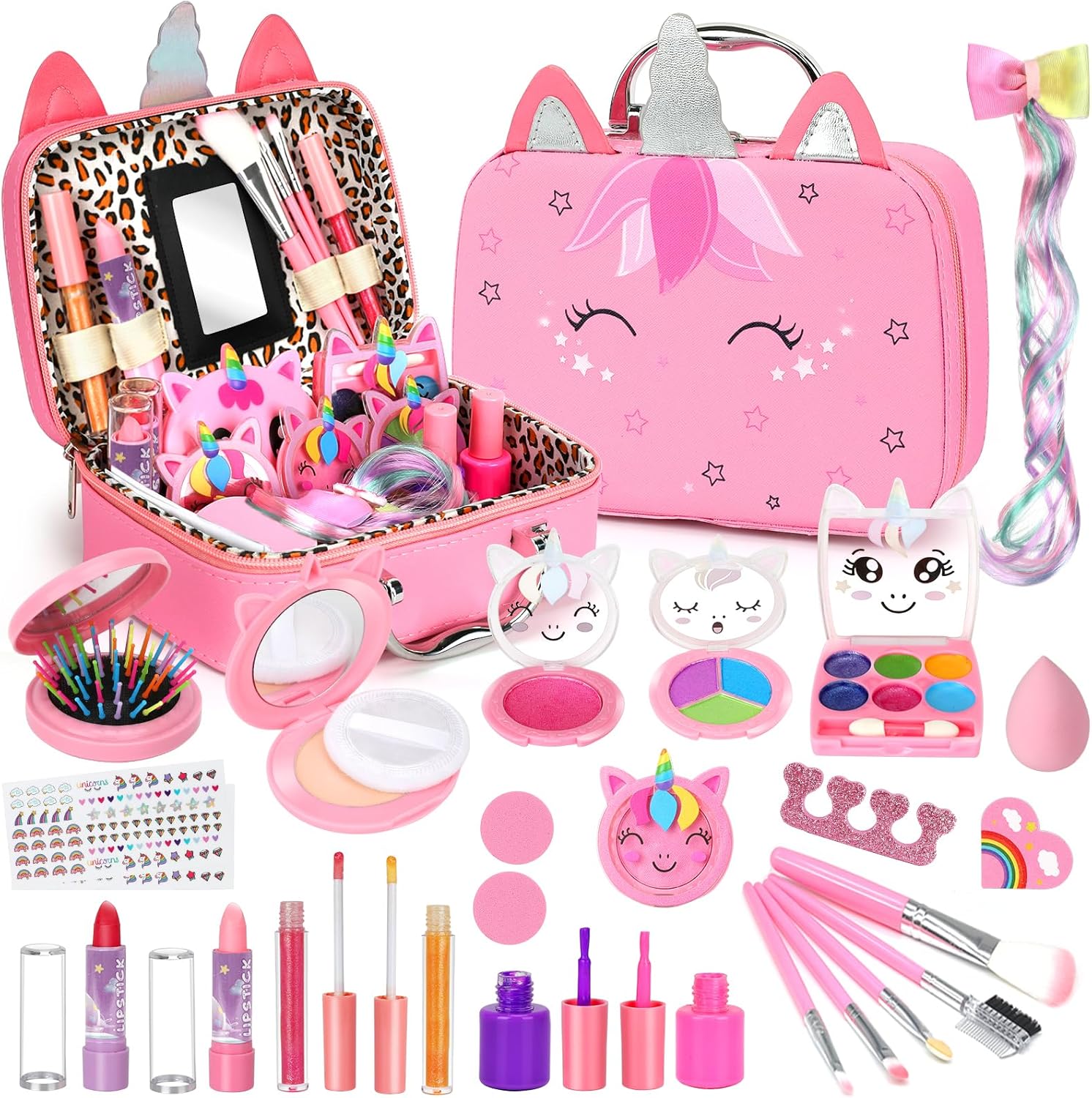 Heaning Kids Washable Makeup Girls Toys - Real Makeup Kit Kid Make up Set for Toddlers Children Princess Dress Up Christmas Birthday Gifts Toys for 3 4 5 6 7 8 9 10 11 12 Year Old Girls
