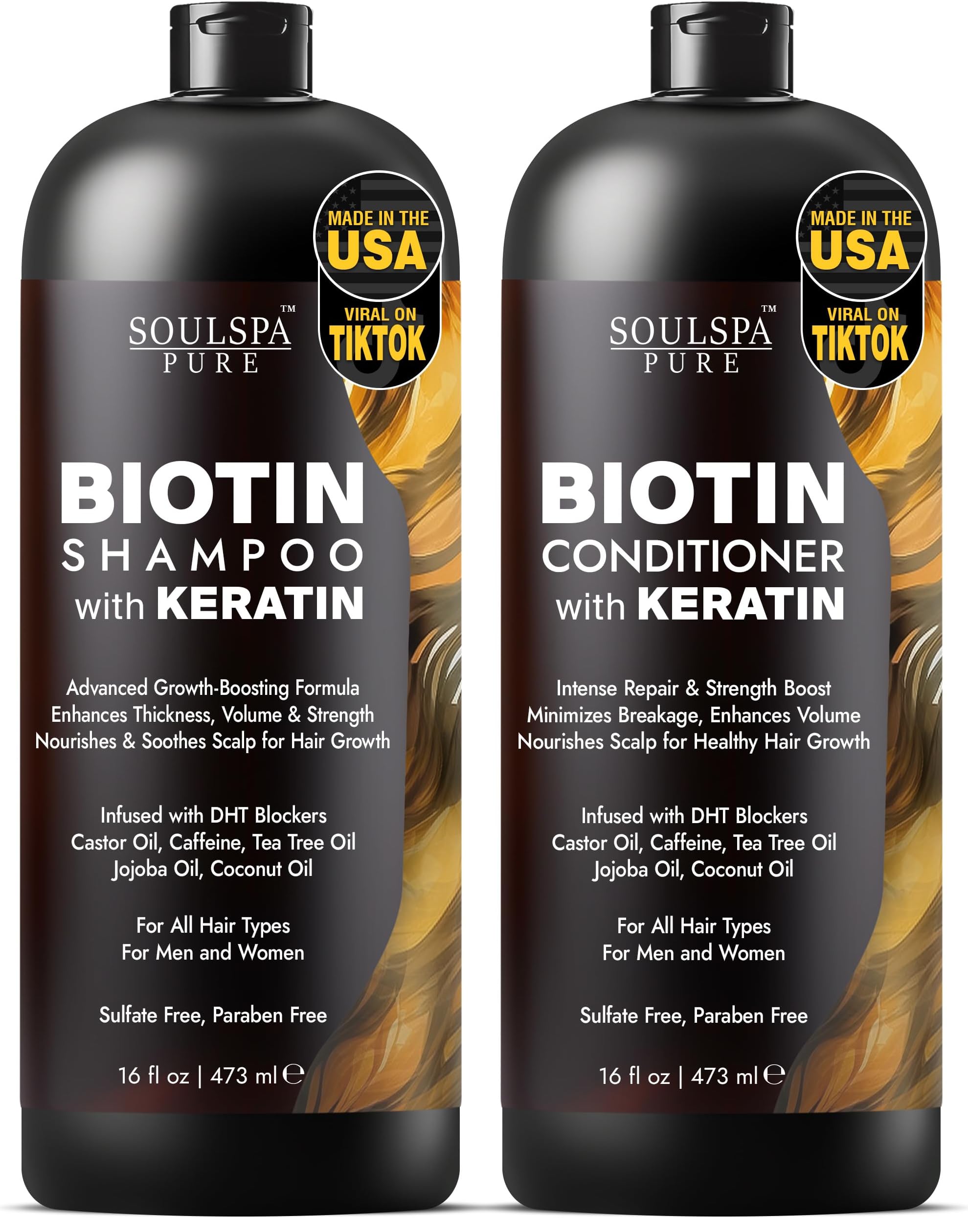 Biotin Shampoo and Conditioner Set with Keratin - Sulfate-Free Advanced Anti-Thinning, Hair Growth Shampoo and Conditioner Combo Repair Formula - with DHT Blockers, for Men & Women - 16 fl oz each