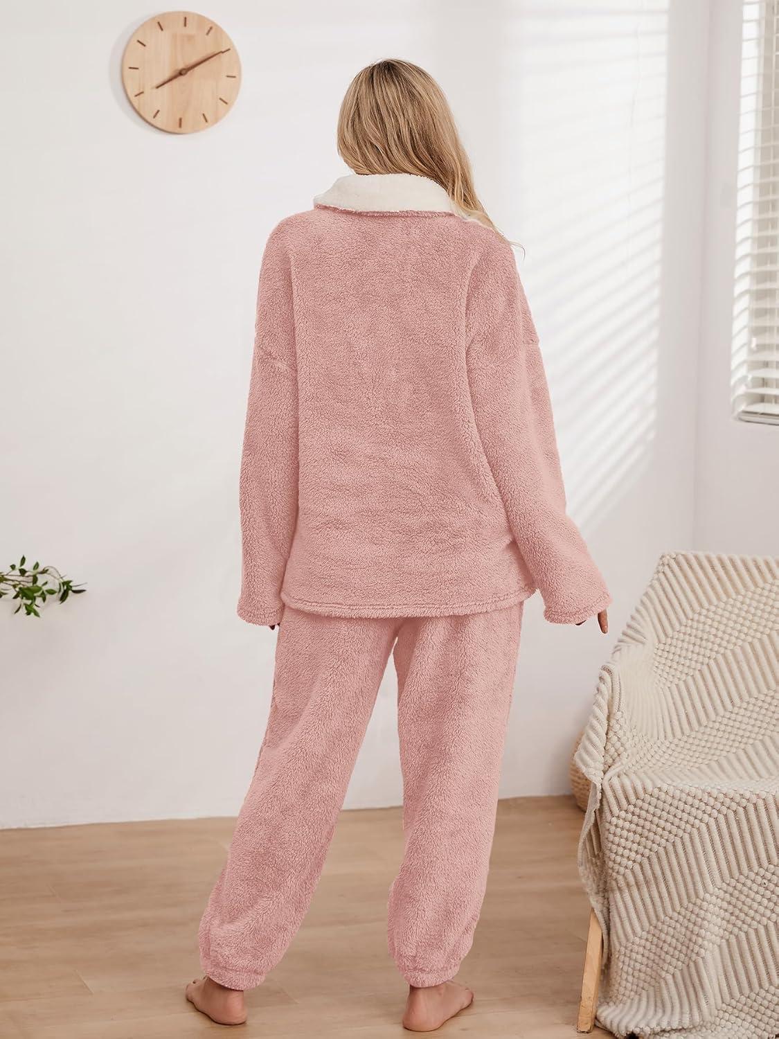 Muchpow Womens Fluffy Pajamas Set Winter Warm Fleece Oversized Pullover Fuzzy Pants Sets Plush Loungewear 2 Piece Pjs - Image 3