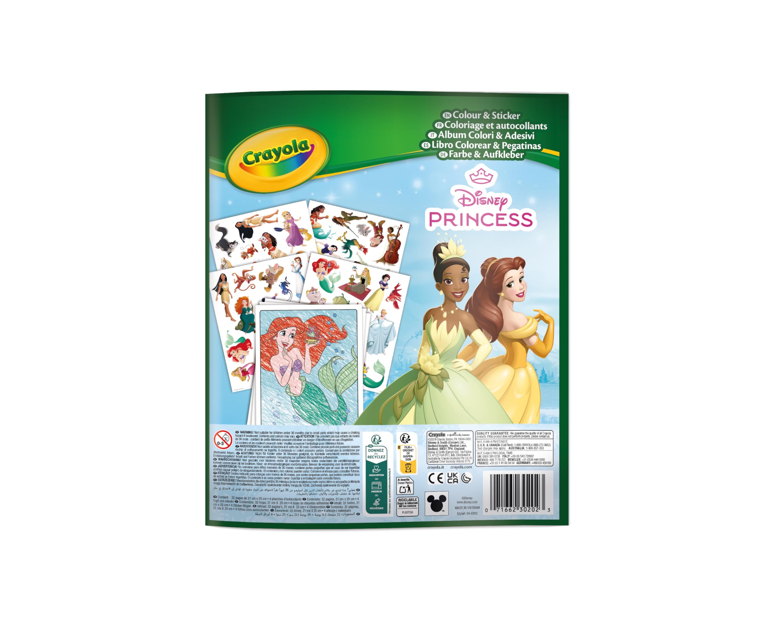 Crayola - Kolorowanka i naklejki Disney Princess, 32 strony i ponad 50 naklejek, 04-0202G
