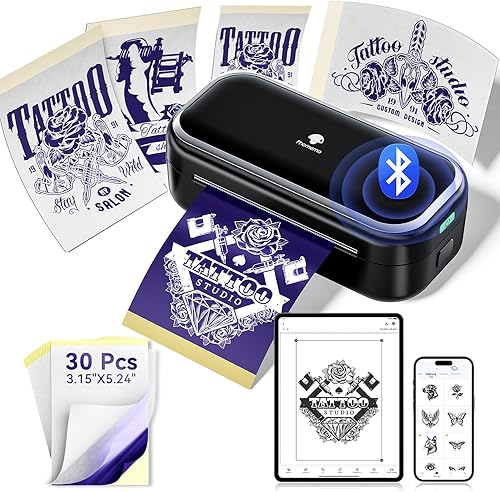 Phomemo Tattoo Stencil Printer -TP31 Mini Tattoo Maker with 30pcs Transfer Paper,Small Portable Tattoo Machine for Beginners/Enthusiast/Artists,Easy to Use with Smartphone,Pad- Black