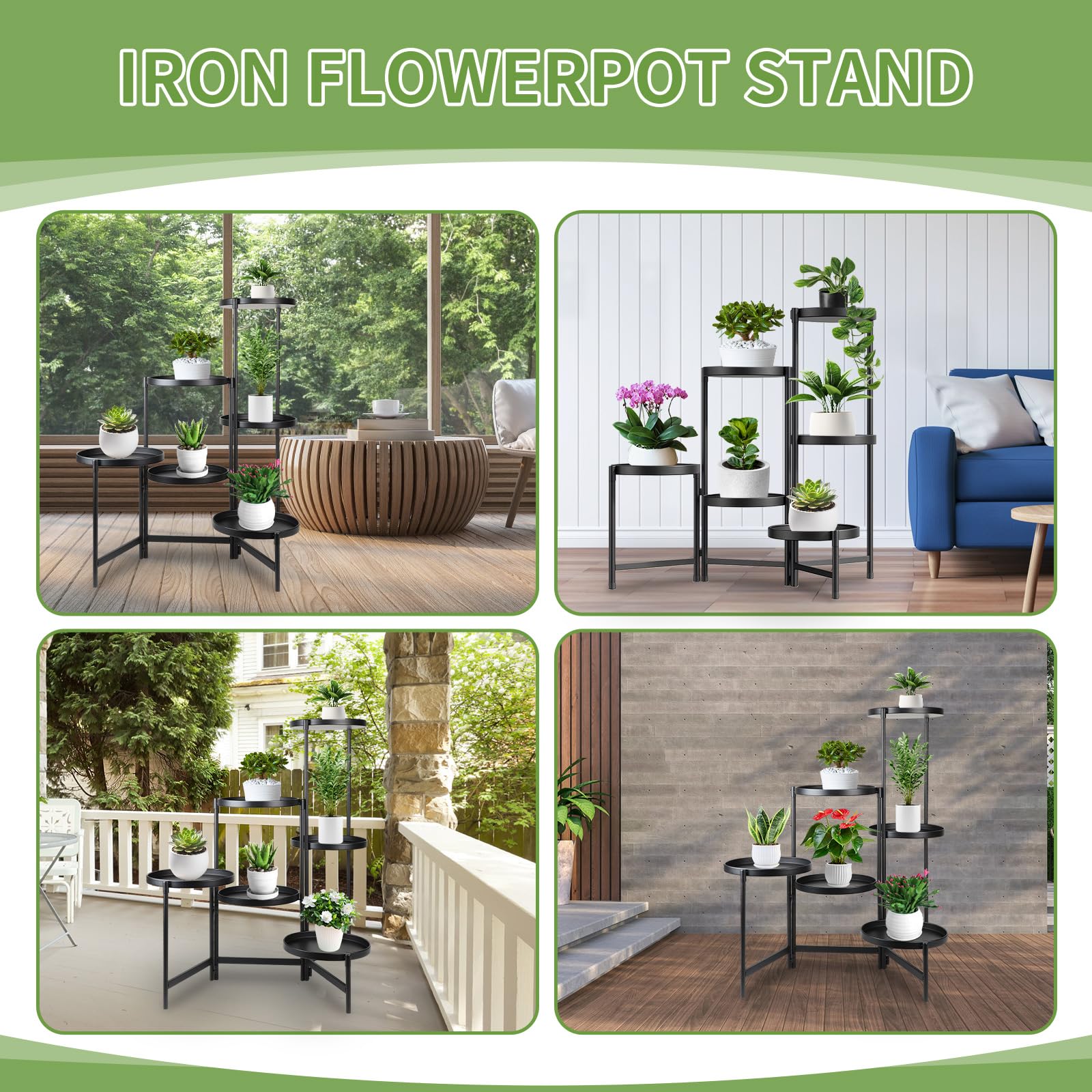 lalago Estanteria para Plantas, 6 Niveles Ø25cm Soporte Macetas Interior, Redonda Jardinera en negro, Soporte para Plantas para Interiores y Exteriores, Maceteros Decorativos para Esquina,Balcón