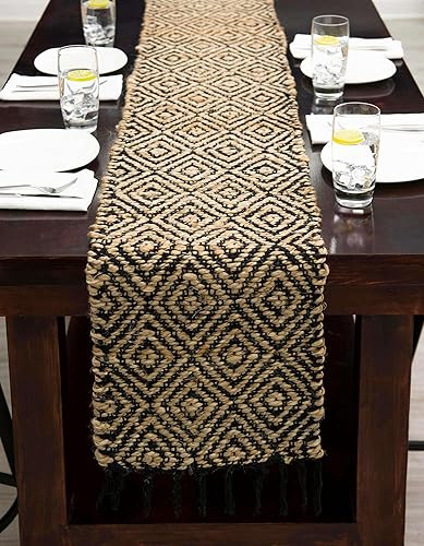 Miniatura 3 de Unique Loom Alfombra trenzada de la colección de yute - Assam (1' 2" x 6' 1", camino de mesa, negronatural)