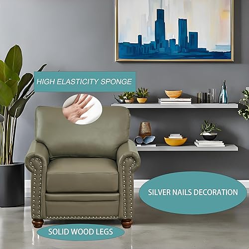 Miniatura 4 de Sofá moderno de piel sintética con brazos enrollados y ribete de cabeza de clavo, sofá de lujo de diseño de mediados de siglo para sala de estar,