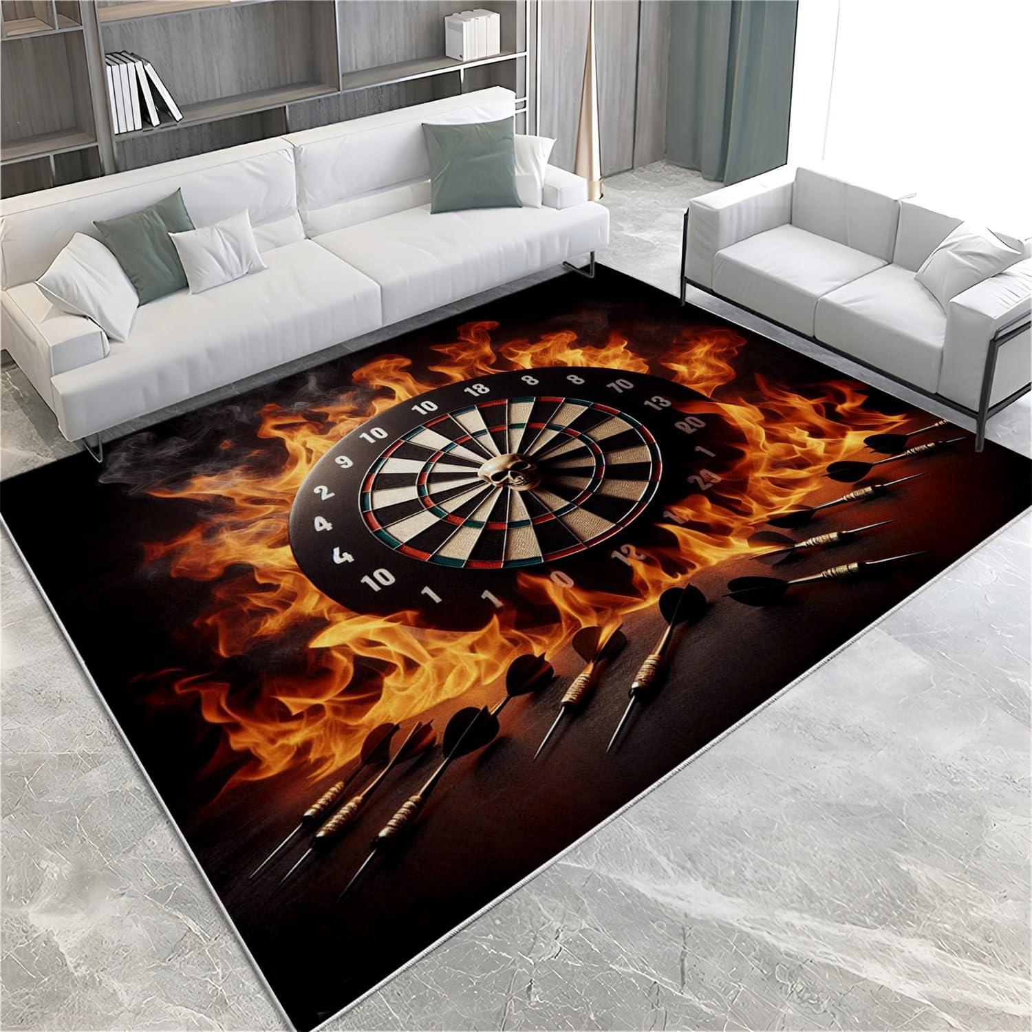 Teppich Dekoration 120x170cm Flame Darts Roulette-Thema Rutschfester und Waschbarer Flanell Teppich Schwarz, für Schlafzimmer Kinderzimmer Wohnzimmer Moderner Balkon Esszimmer