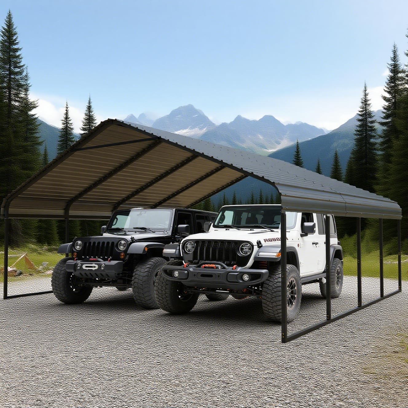 FILLOSLOV 20x20 FT Heavy Duty Metal Carport Vertical Roof - Galvanized Steel Shelter for 2 Cars, RV, Boat Storage