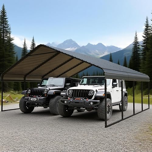 Heavy Duty Metal Carport 20x20 ft Galvanized Steel Frame RV Carport Storage All Weather Shelter Easy Assembly for 2 Car Extra Large Canopy for Dual Vehicle Boat Protection Garage (20x20 FT)