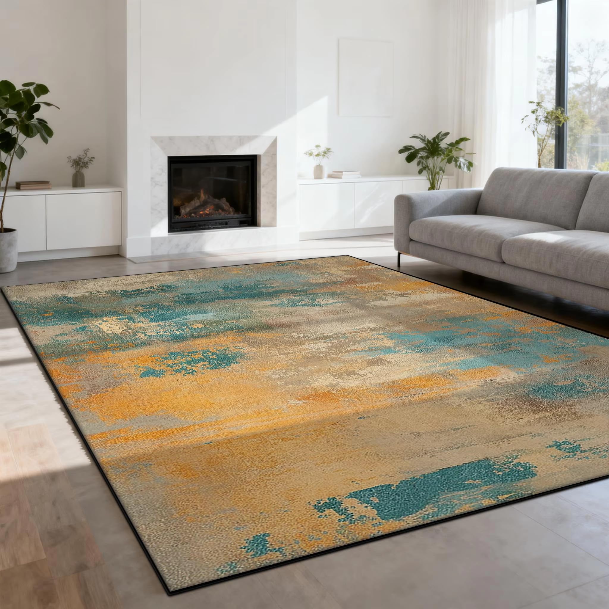 Tapis de Salon Minimaliste Abstrait Bleu, Facile à Nettoyer, en Velours Court, Style Classique, Grande Surface, antidérapant, pour canapé (60 x 100 cm)
