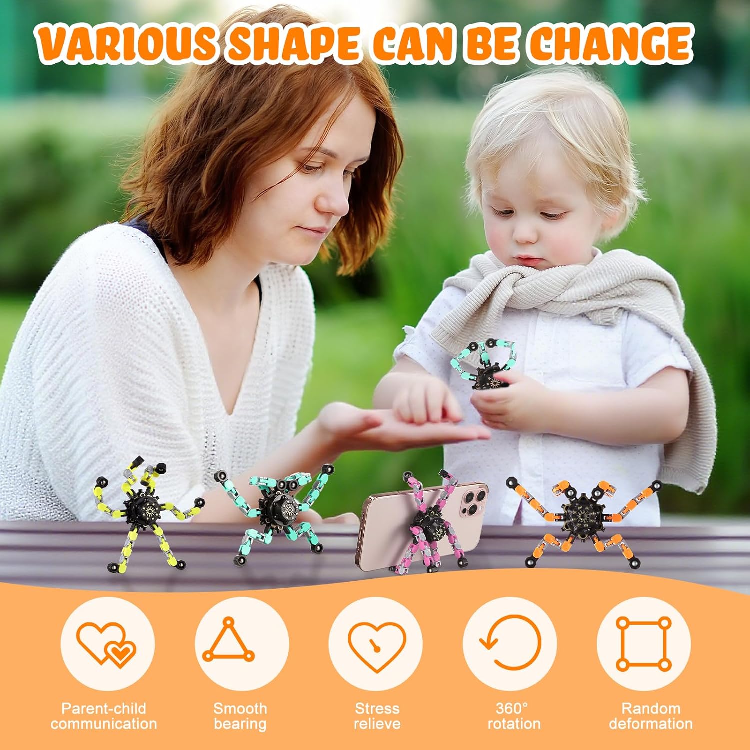 32 Pcs Transformable Fidget Spinners Toys, Valentines Party Favors, Stress Relief Sensory Fidget Toys Deformable Chain DIY Robot Spinner Fingertip Gyro Birthday Valentines Day Gifts for Kid Adults - Image 4