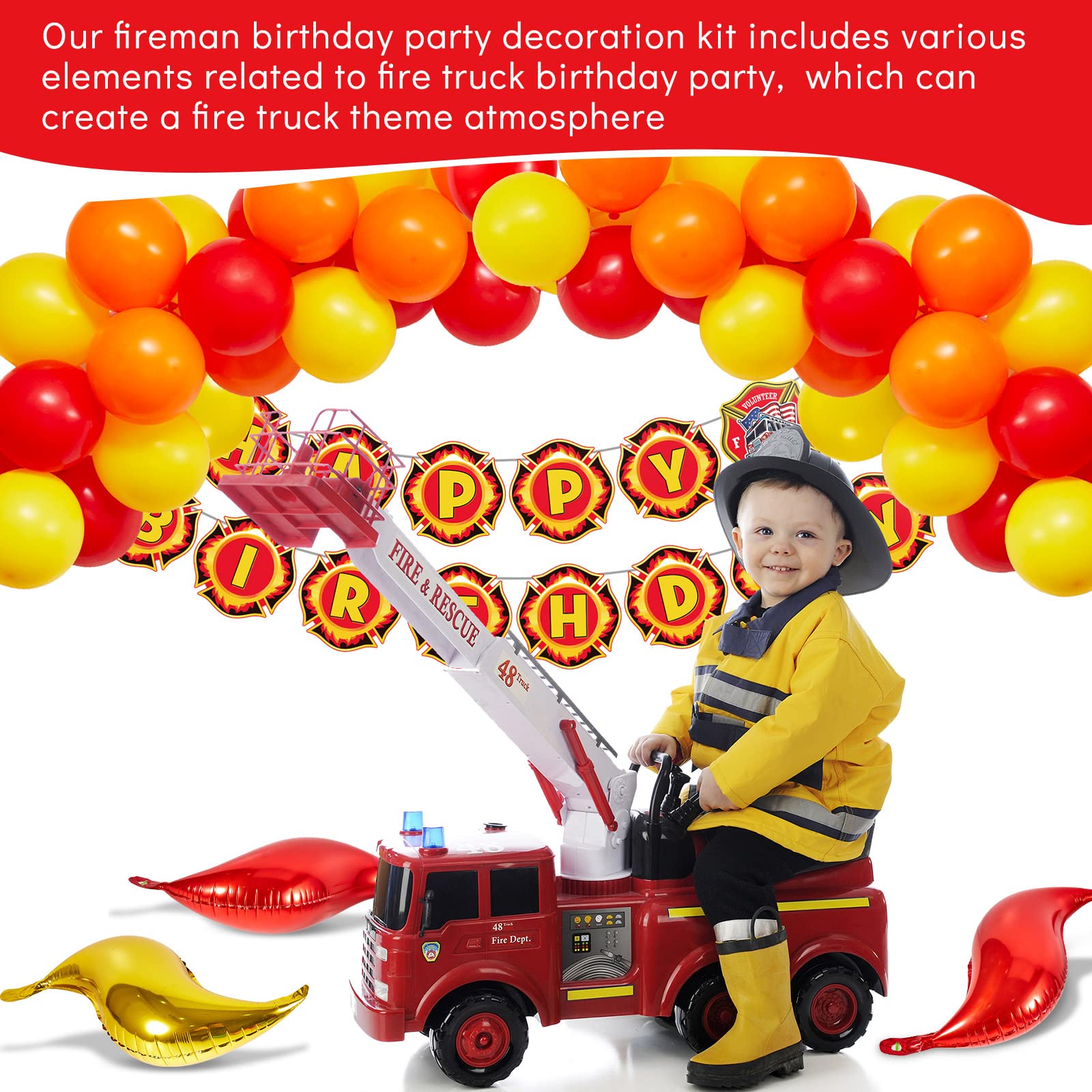 Décoration Anniversaire Thème Pompier 155 Pièces - Ballons, Banderole, Assiettes, Gobelets, Nappe Pour Fête Garçon