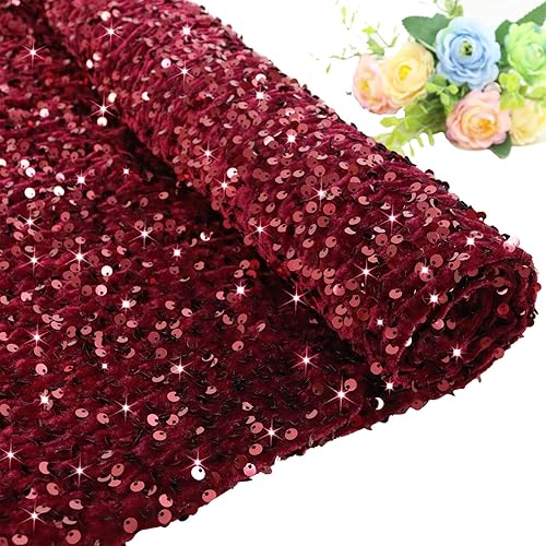 FOTSHARER The Yard - Tela de lentejuelas de terciopelo burdeos de 1 yarda, material de elastano brillante por The Yard tela brillante de lentejuelas