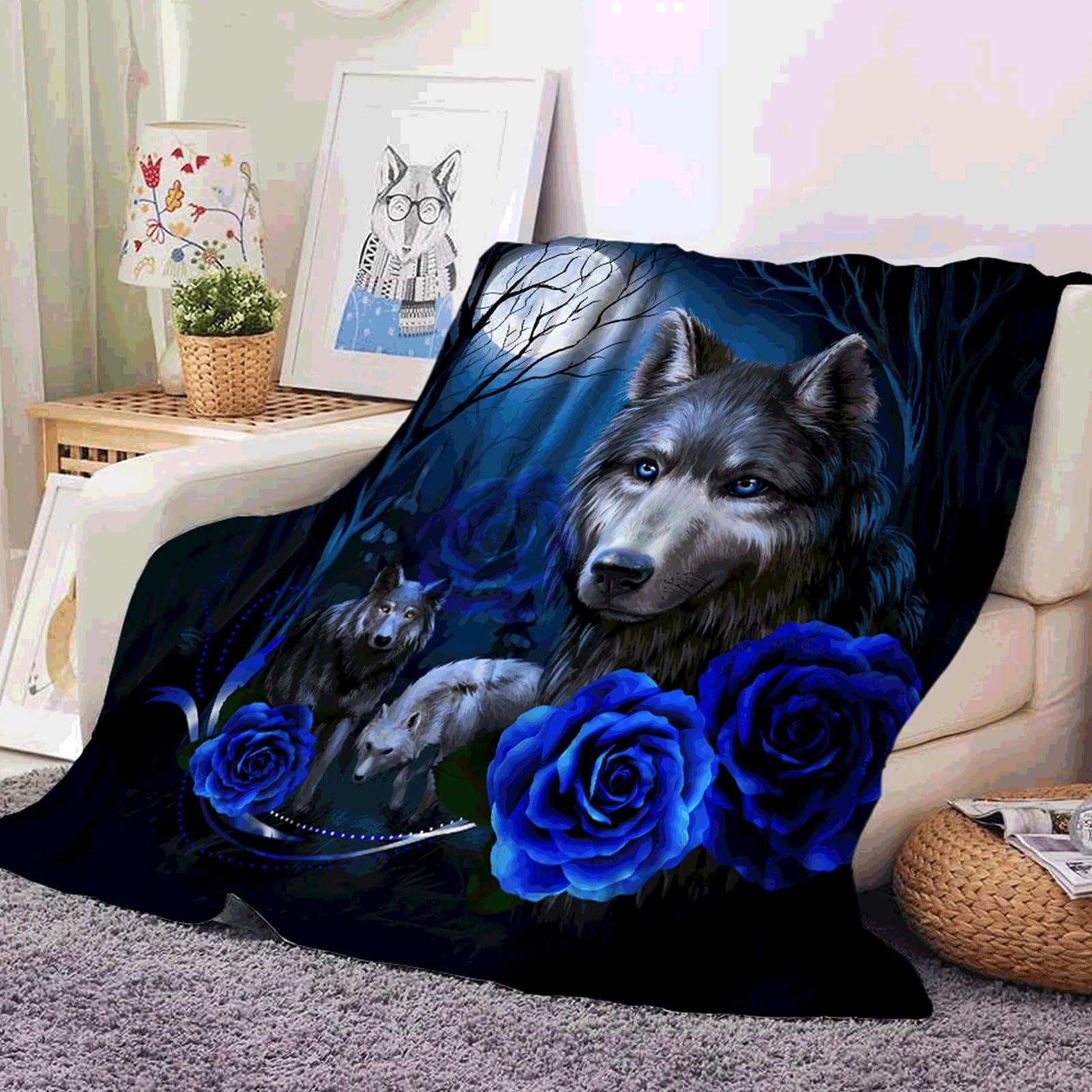 KAIDAARTLH Wolf Motif Blanket, Cute Animal Print Blankets, Soft Comfortable Warm Lightweight Blanket - Image 2