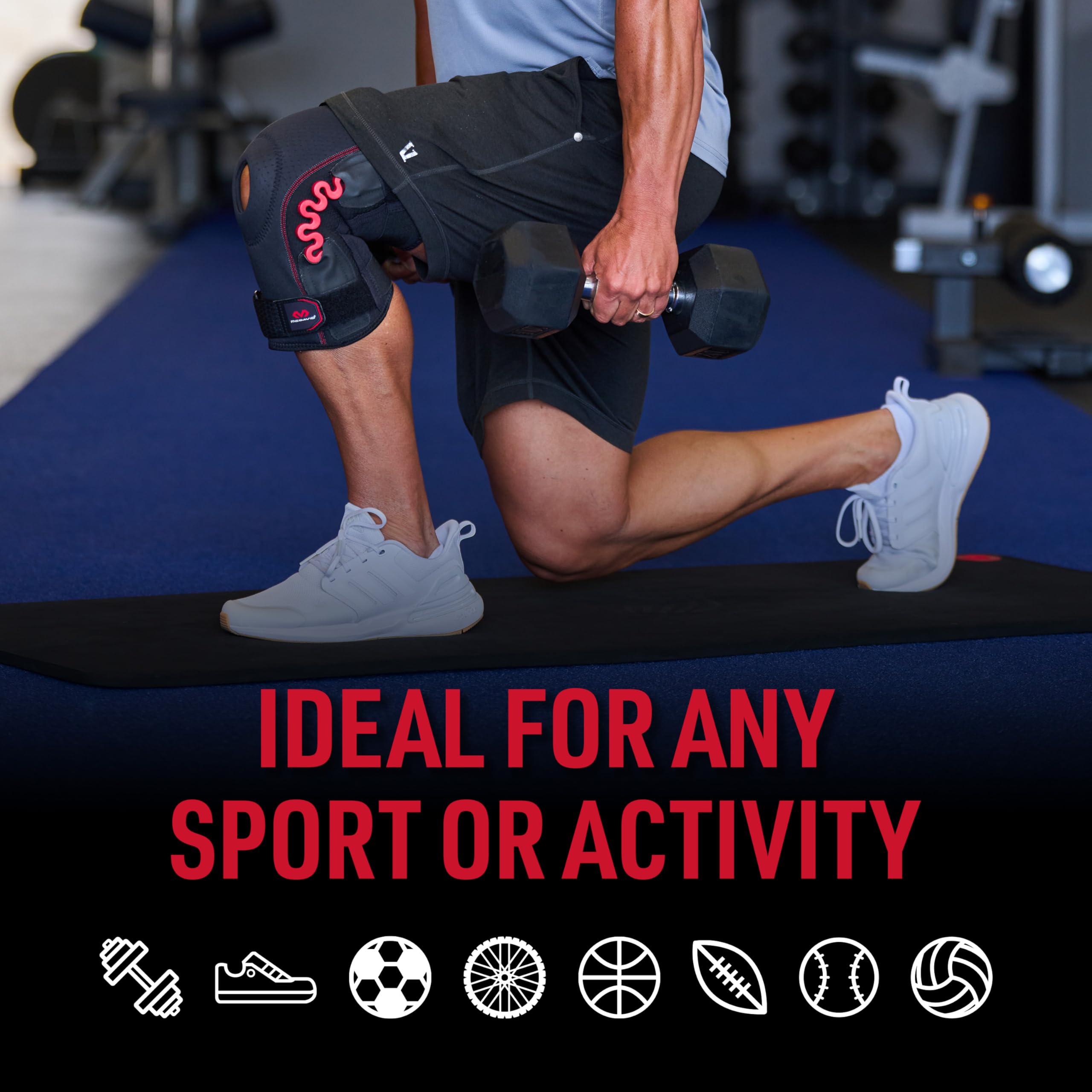 McDavid NRG Max Support Knee Brace, Compression Brace w/Spring Hinges for Injury Recovery, Pain, Fits Right or Left Leg