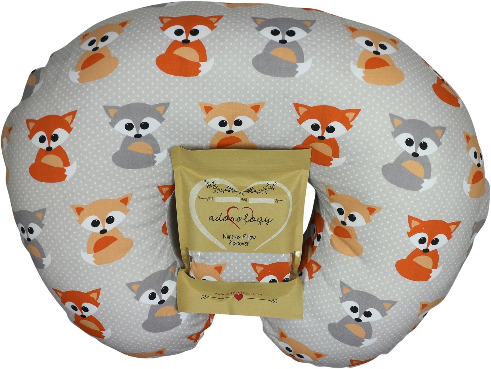 Adorology Nursing Pillow Slipcover, Baby Gray Foxes Design, Maternity Breastfeeding Newborn Infant Feeding Cushion Cover Case, Baby Shower for New Moms