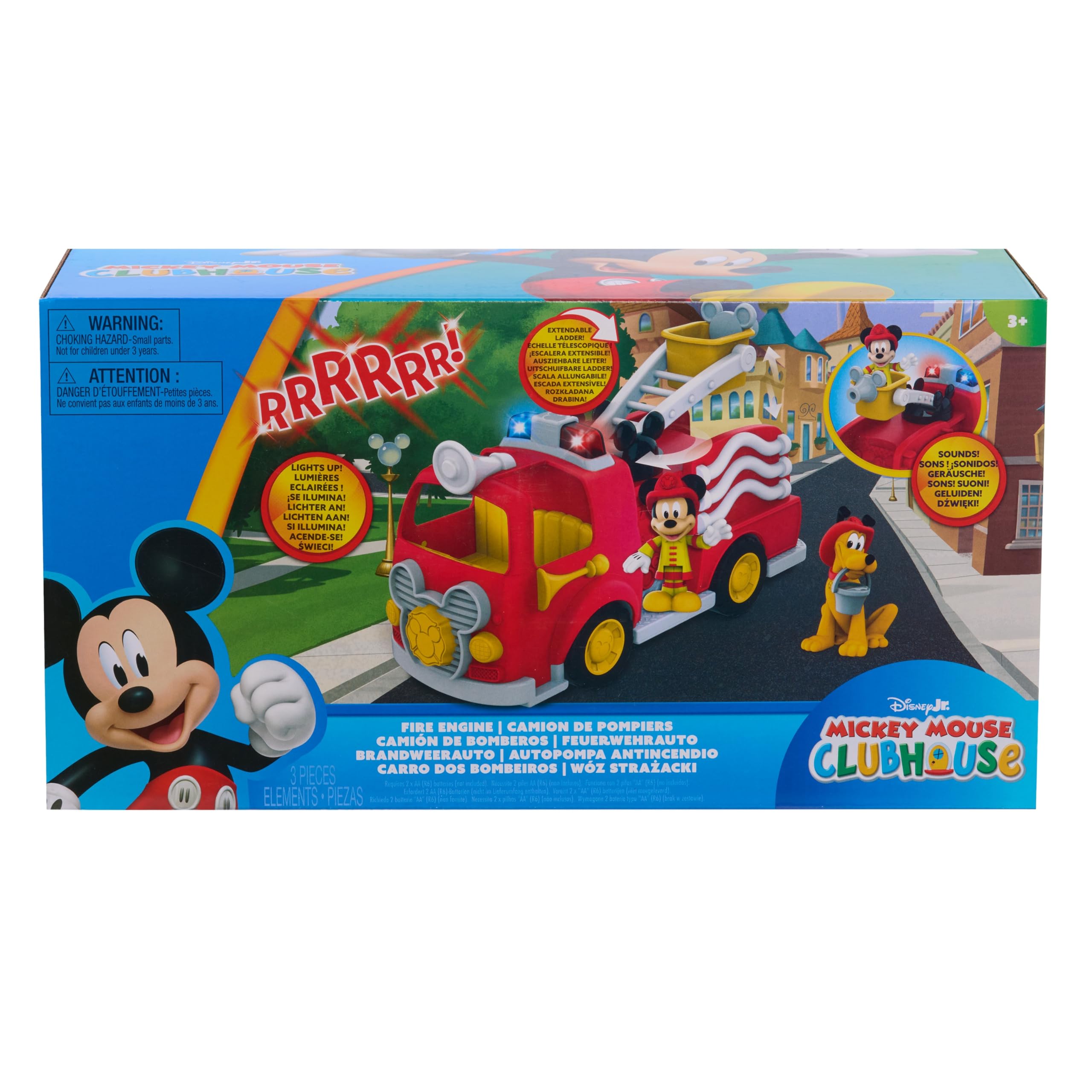 Just Play Mickey Mouse de Disney, camión de Bomberos de Mickey, colección temática de Figura y vehículo con Luces y Sonidos, Juguetes para niños a Partir de 3 años