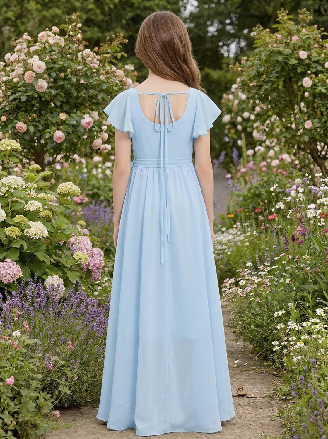 FLwuhui Junior Bridesmaid Dresses Short Sleeves Chiffon Flower Girl Dresses for Wedding Girls Formal Dress