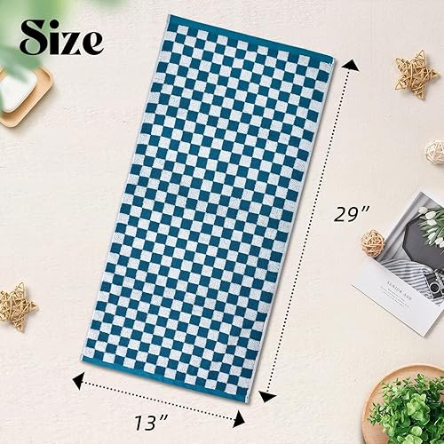 Miniatura 6 de Jacquotha Juego de 6 toallas de mano a cuadros, toallas de baño y cocina de algodón para uso diario, 13 x 29 pulgadas, varios colores