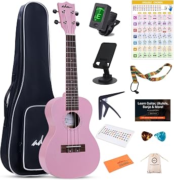 ADM Ukulele Beginner Kit Mahogany Hawaiian Wood Ukelele Bundle Ukalalee Set with Uke Free Starter Lessons for kids Students and Adults, Yellow Brown Pink, 23 inch