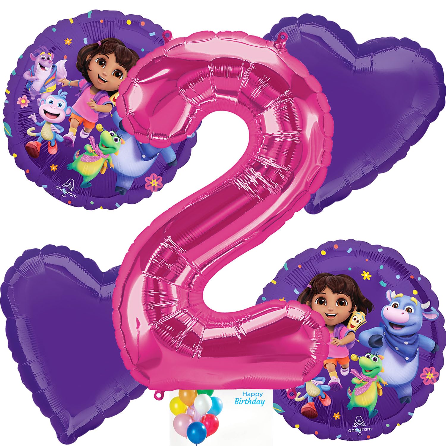 Anagram Balloons for Dora's 2nd Birthday The Explorer Party Supplies Balloon Bouquet Decorations, Multicolored, Party Accessory