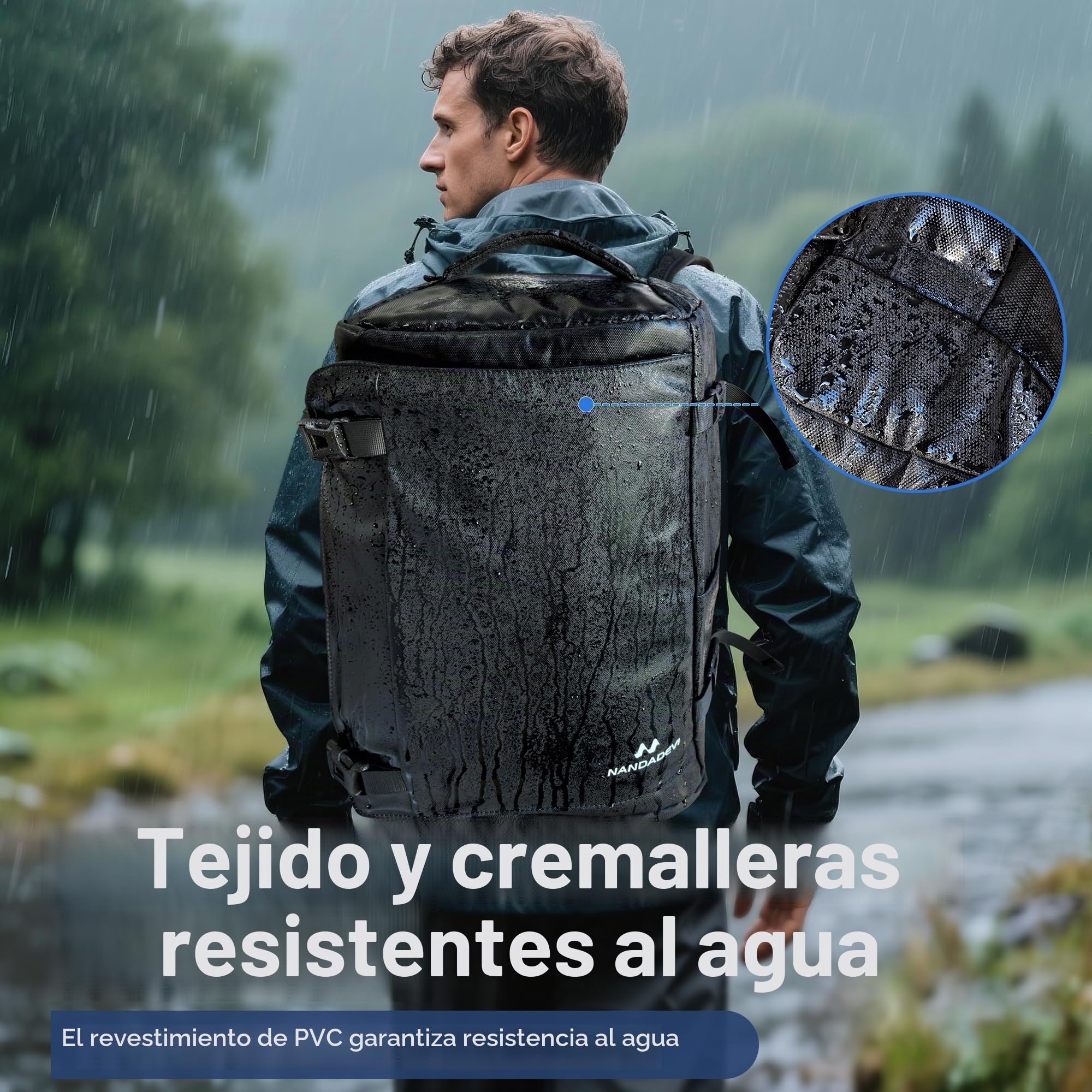 NANDADEVI Mochila para hombre, 40 l, grande, resistente al agua, con aislamiento en seco y húmedo, mochila para portátil de 17,3 pulgadas, Negro , 49 x 31 x 20 cm, 40 l