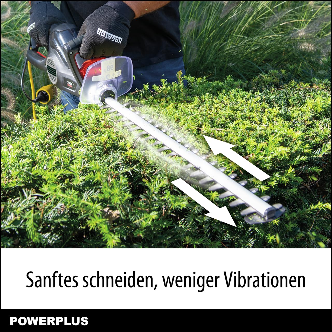 Powerplus Elektrische Heckenschere POWPG30230-600 W Elektrische Heckenschere mit 600 mm Klinge und 20 mm Abstand, Gartenwerkzeug, Gartenschere zum Schneiden von Büschen, Hecken und Pflanzen