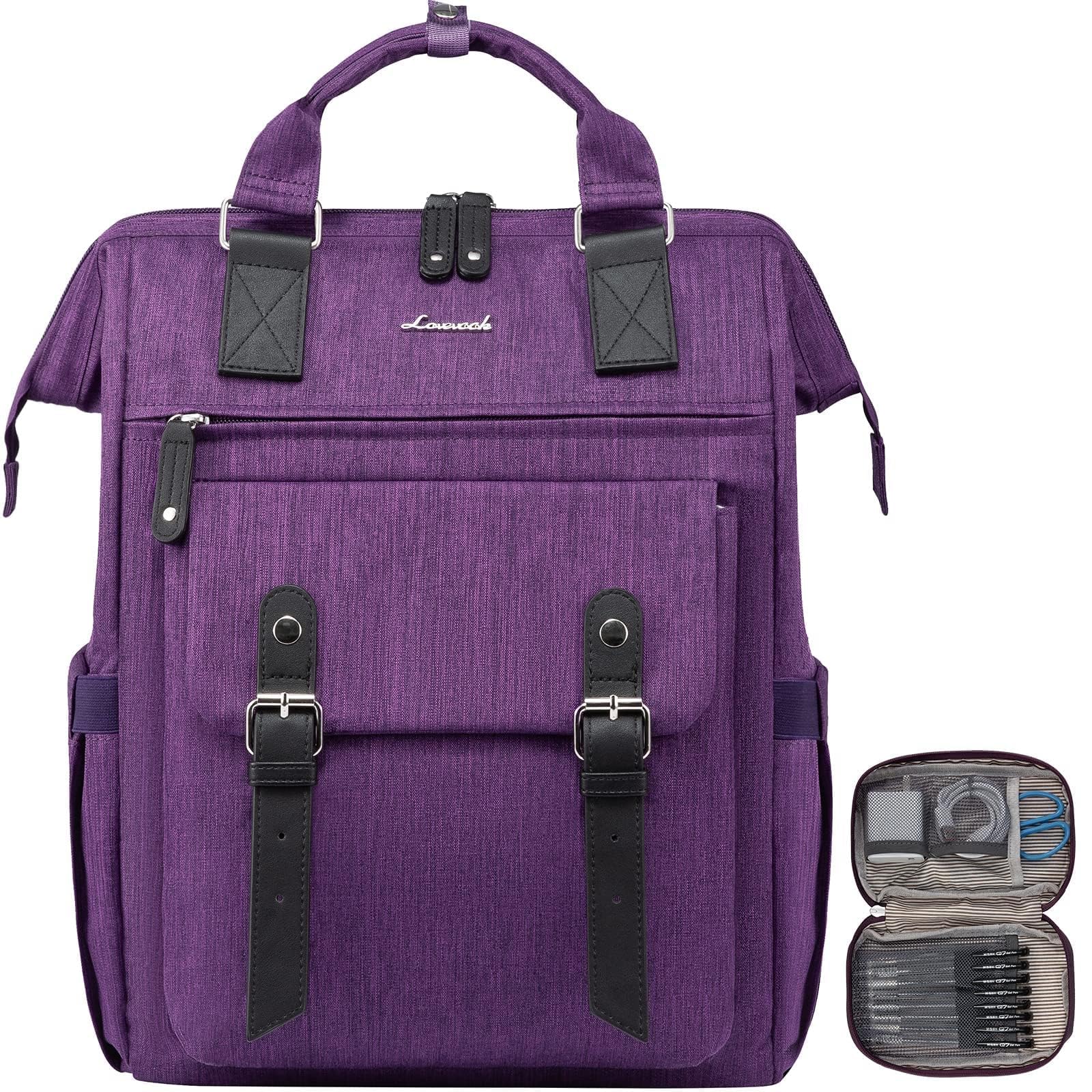 LOVEVOOK 15.6 inch Laptop Backpack for Women, Teacher Nurse Work Travel Backpacks Purse,Computer Bag, Purple