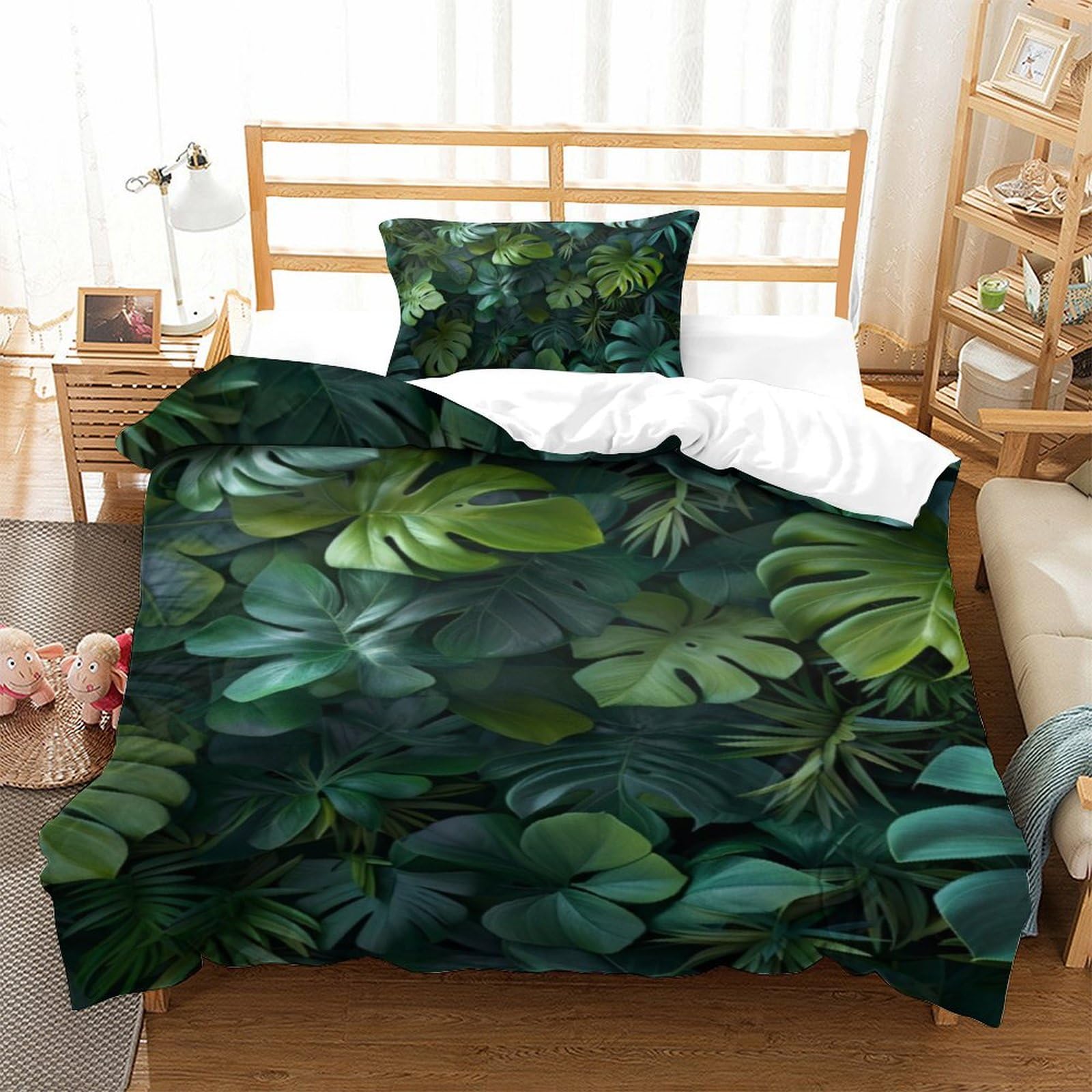 Parure de lit feuilles tropicales 3D pour une chambre ambiance jungle