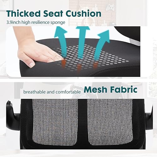 Miniatura 4 de Silla de oficina ergonómica, silla de escritorio de malla con reposabrazos abatibles, soporte lumbar, respaldo alto para el hogar, oficina,