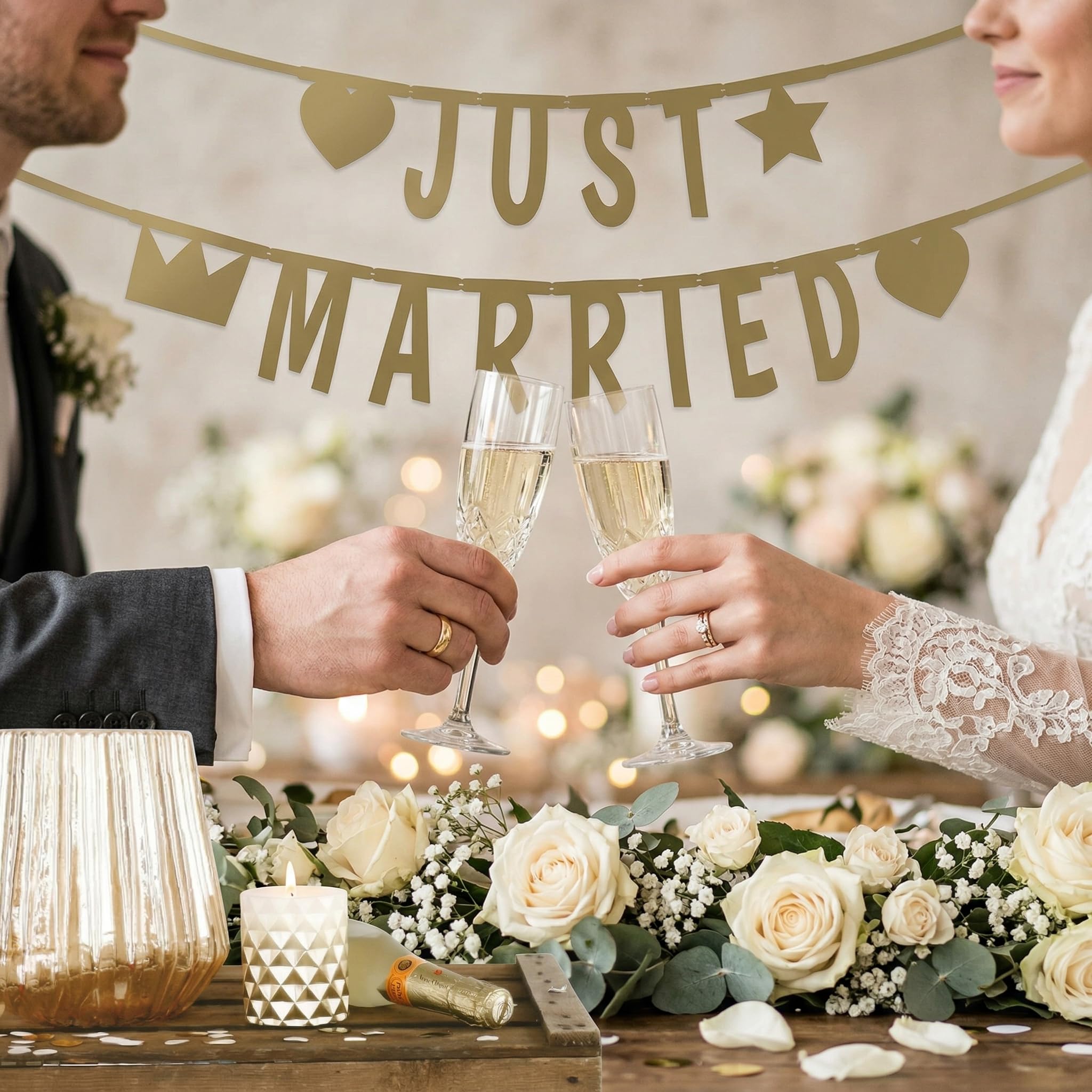 MIJOMA Guirnalda de letras doradas personalizables – 146 caracteres de papel – Decoración reutilizable para cumpleaños, boda, fiesta y despedida de soltero