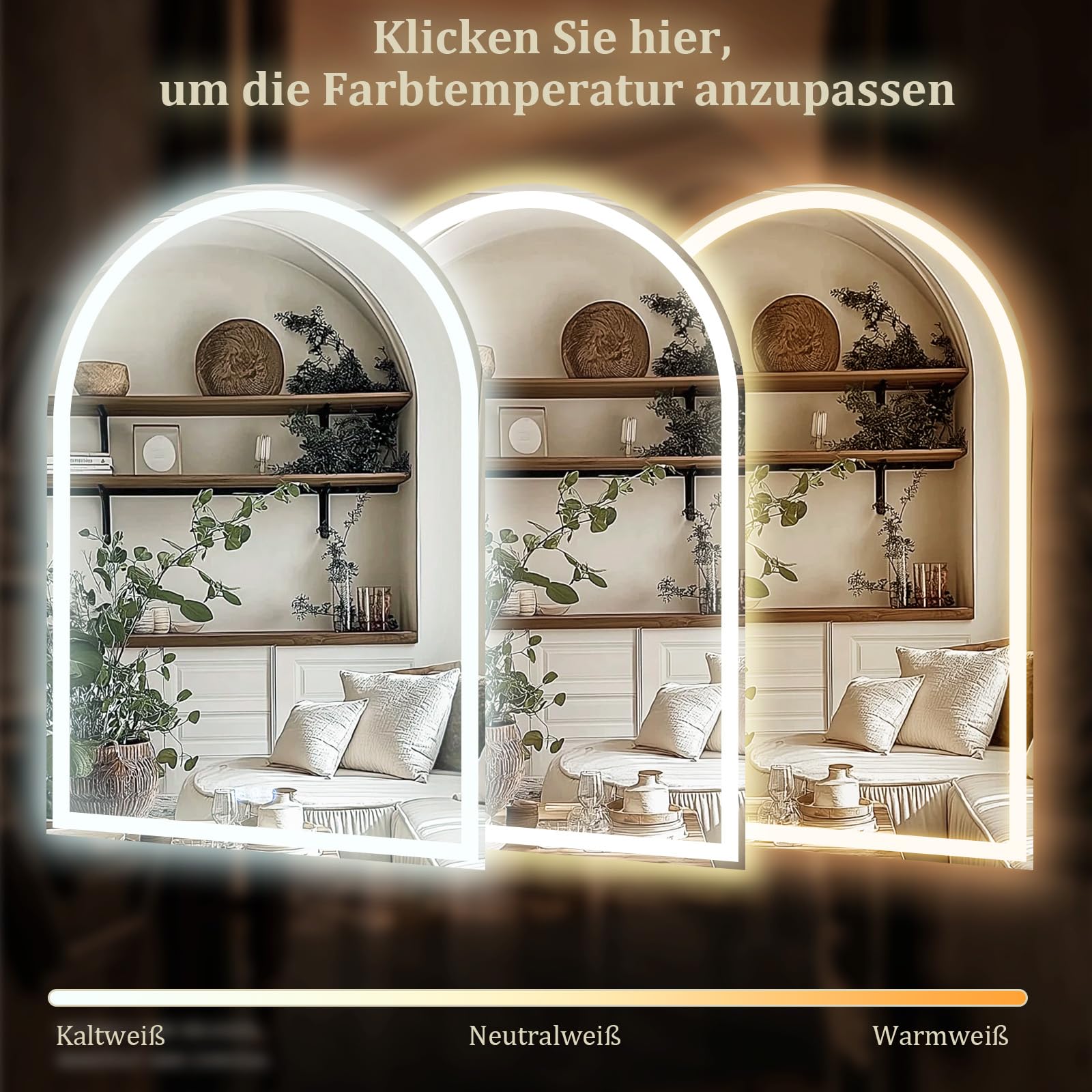Koonmi Espejo de baño LED 100 x 75 cm, regulable, antivaho | Espejo de luz curvado con 3 colores de luz, función de memoria y cristal templado para baño y área de maquillaje