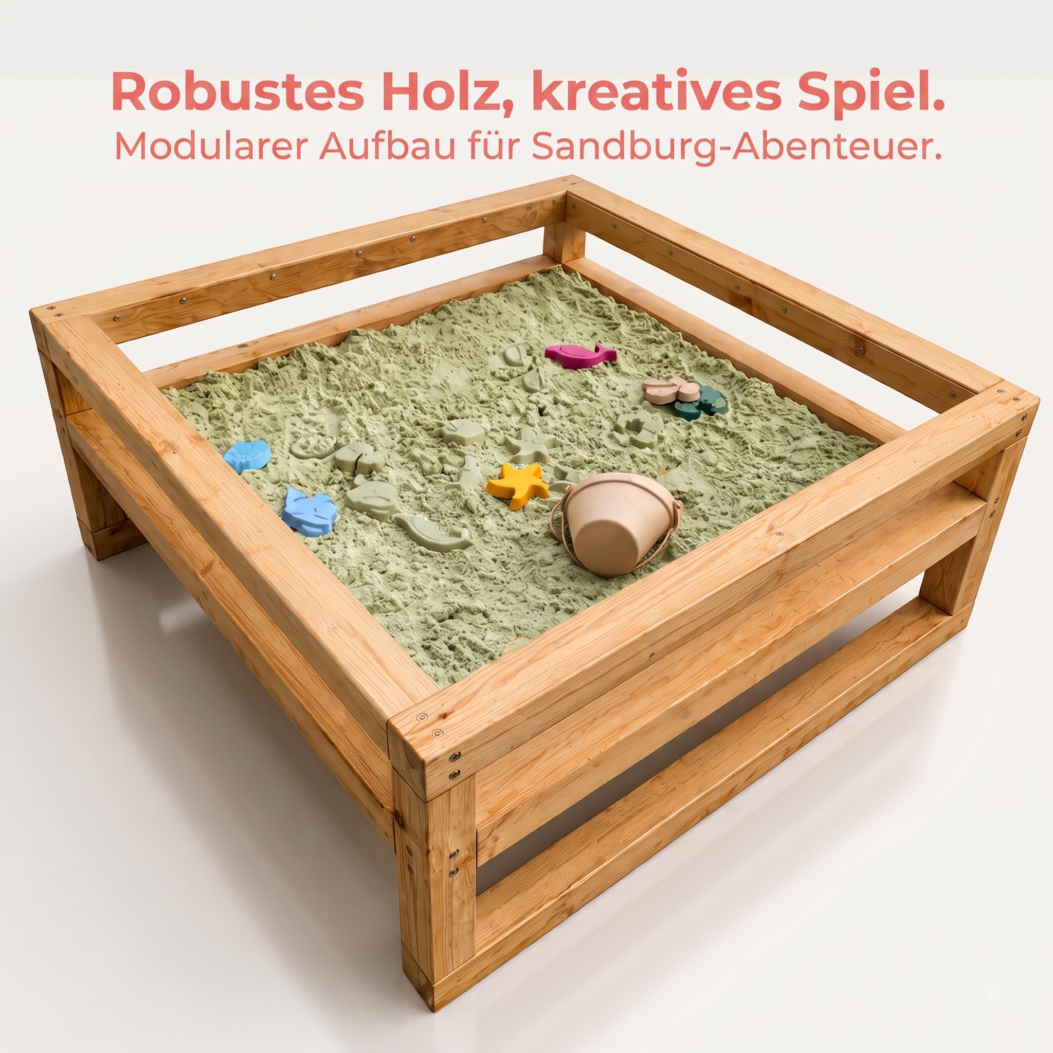 Modulaki Outdoor Matschküche für Kinder – Kinderküche aus Holz mit Spüle, Herdplatten & Stauraum, inkl. Kochgeschirr, Utensilien & Kinetischem Sand, Gartenküche für draußen