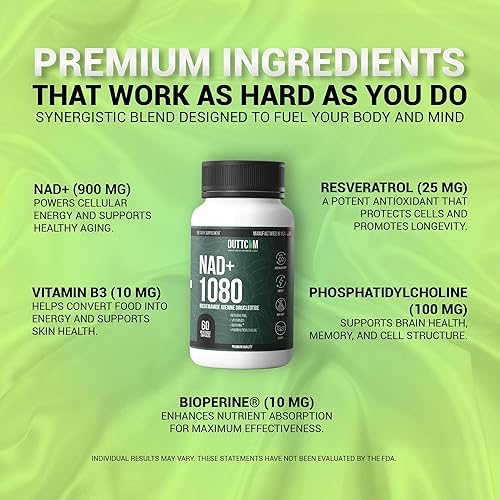 Miniatura 5 de Suplemento NAD+ con resveratrol, B12, fosfatidilcolina y bioperina - 900 mg NAD+ cápsula, 60 cápsulas veganas, sin OMG, sin gluten, energía celular