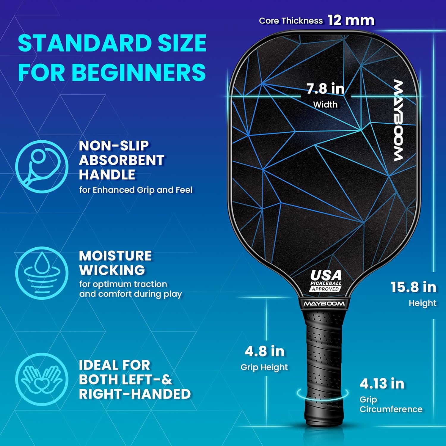 Mayboom Pickleball Paddles Set of 2 or 4, USAPA Approved Pickleball Set with 4 Pickleball Balls and Pickleball Bag, Fiberglass Pickle Ball Rackets 2 Pack for Beginner
