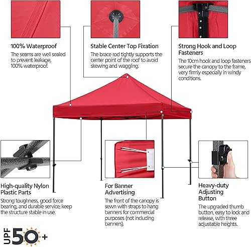 Miniatura 4 de Yaheetech Tienda de campaña, toldo comercial instantáneo resistente, toldo ajustable impermeable 500D con bolsa de transporte con ruedas, 4 bolsas