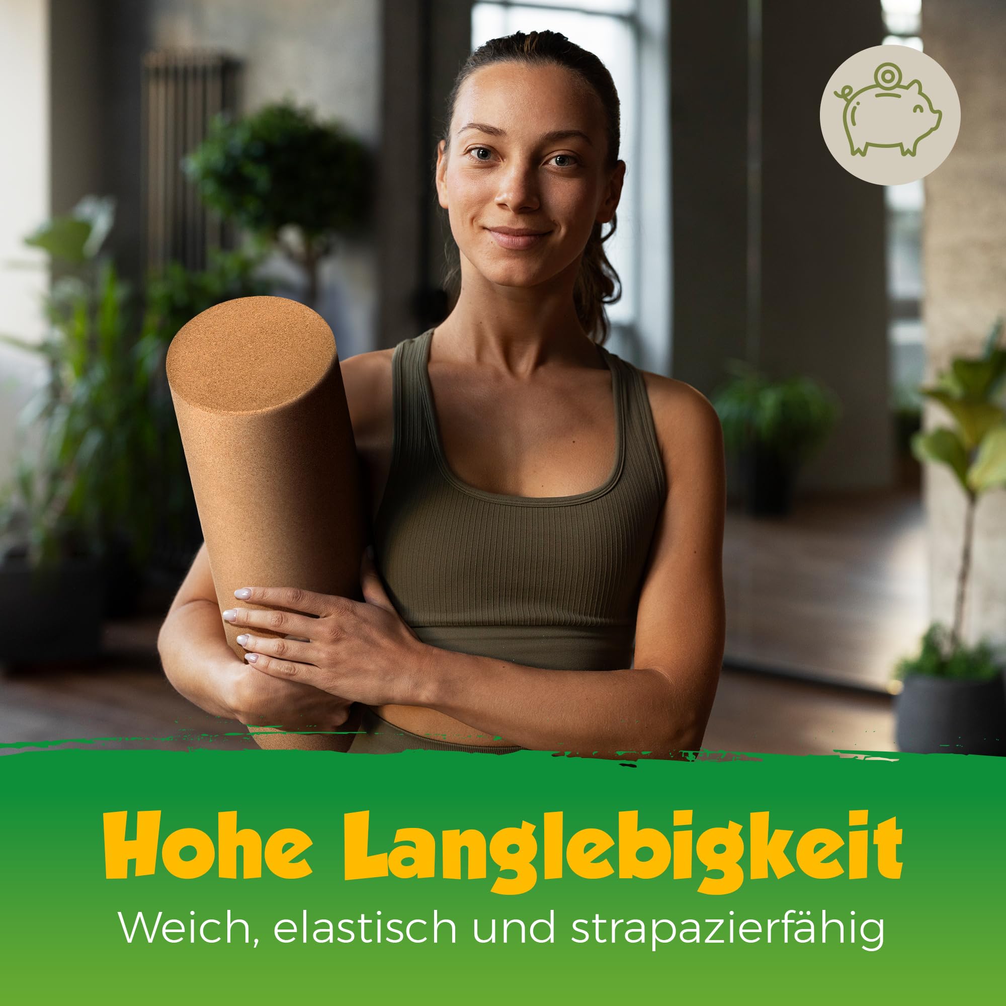 Faszienrolle aus Kork XL – Selbstmassage-Rolle für die Faszien – Fitnessrolle für Yoga Pilates Gymnastik Physiotherapie – Trainingsgerät zur Stärkung des Bindegewebes | 45 cm lang, Durchmesser 15 cm